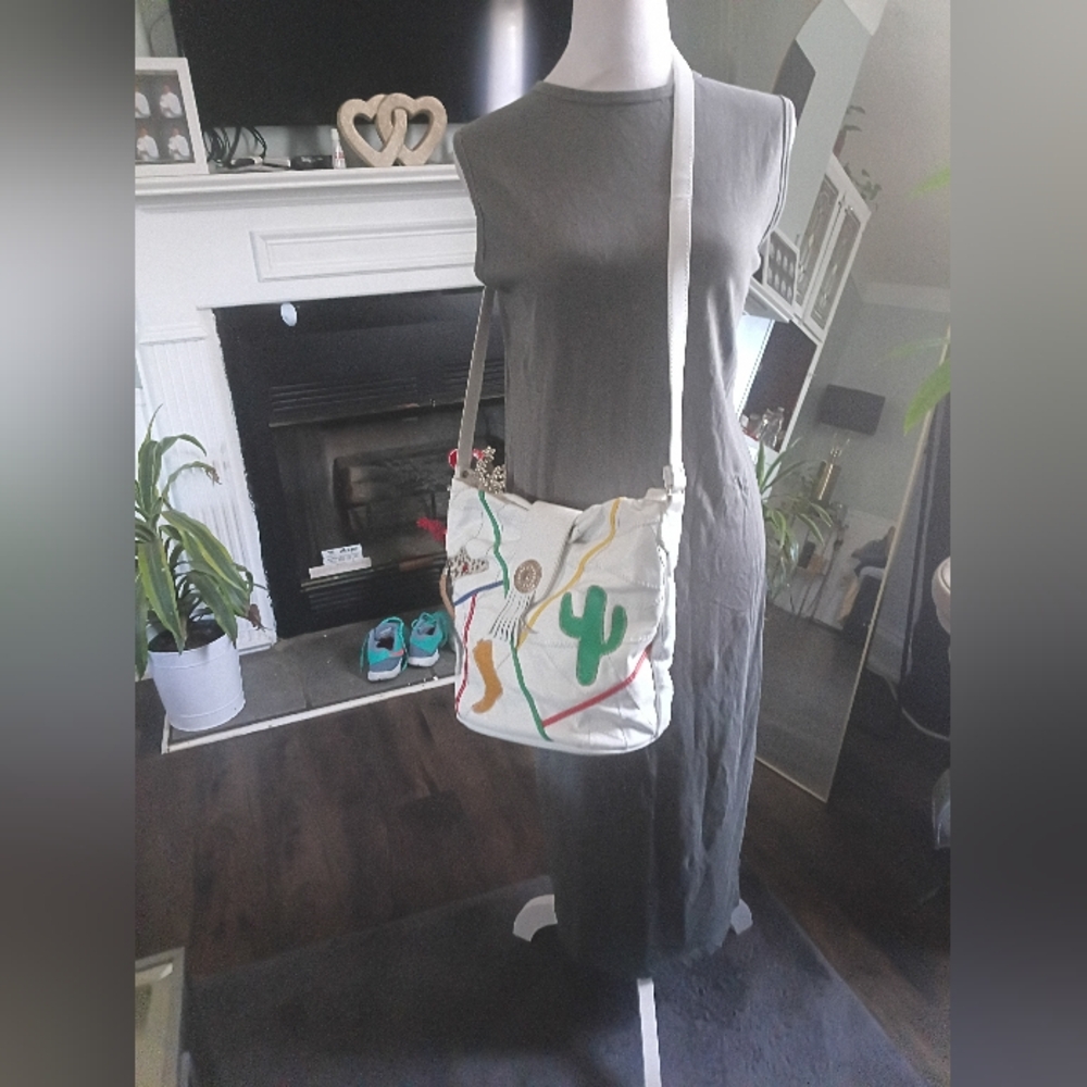 Cotton Emporium White Crossbody with Colorful Cactus Embroidery